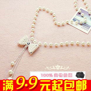 E4078 Korea queer Pearl Jewelry wholesale bow sweater chain necklace-the company