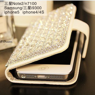 I9300 genuine Samsung leather case for mobile phone shell Note2 rhinestone leather case for original s4i9500 case z-company