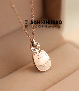 cute cat lucky dragon necklace 18K rose gold color gold plated titanium steel short-chain Korean jewelry gift Taobao