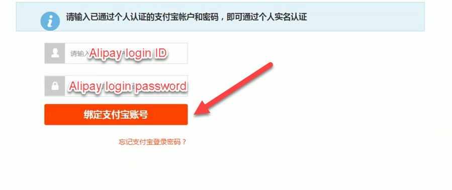 verify account with Alipay