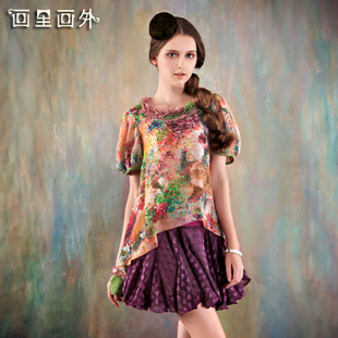 Taobao sale paintings paintings paintings 2013 summer new style dovetail hem loose chiffon shirt printing