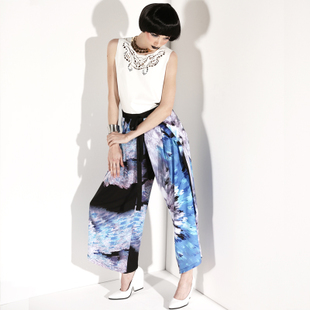 Original style wide leg pants sand drag and wave ximiyagao waist chiffon skirts long skirts and trousers loose hakama-the company