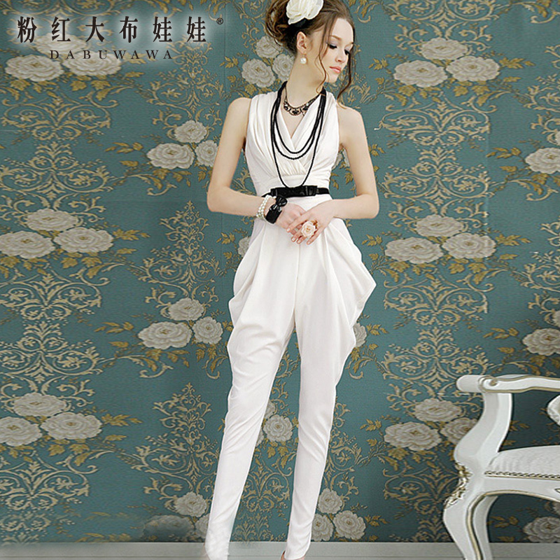 High waist pink dolls genuine temperament folds Harlan vest dress Siamese trousers-tmall.com CAT
