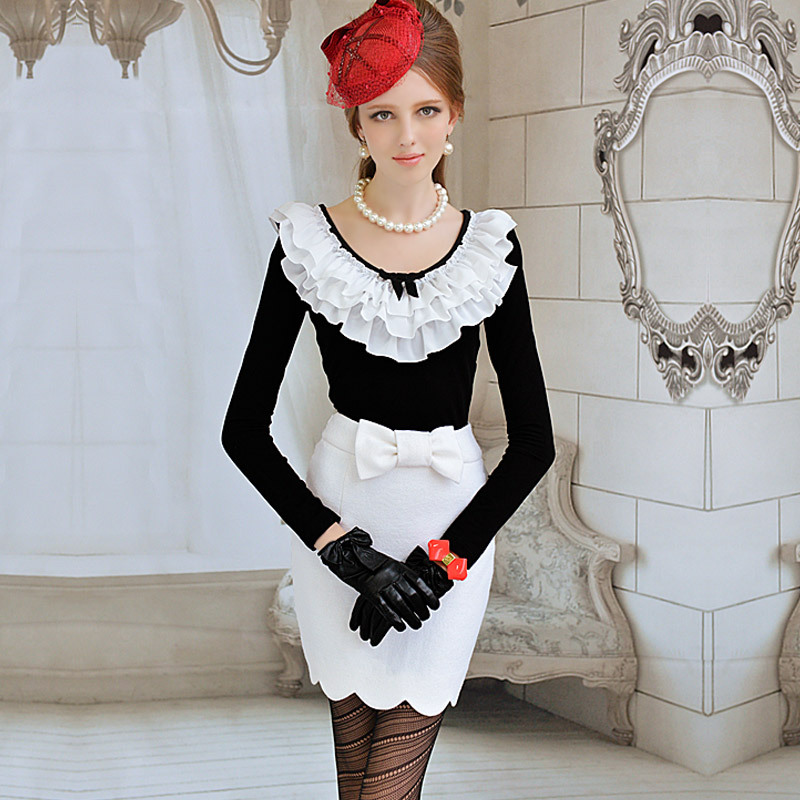 Pink doll multilayer peplums bow v neck long sleeve t shirt-tmall.com CAT
