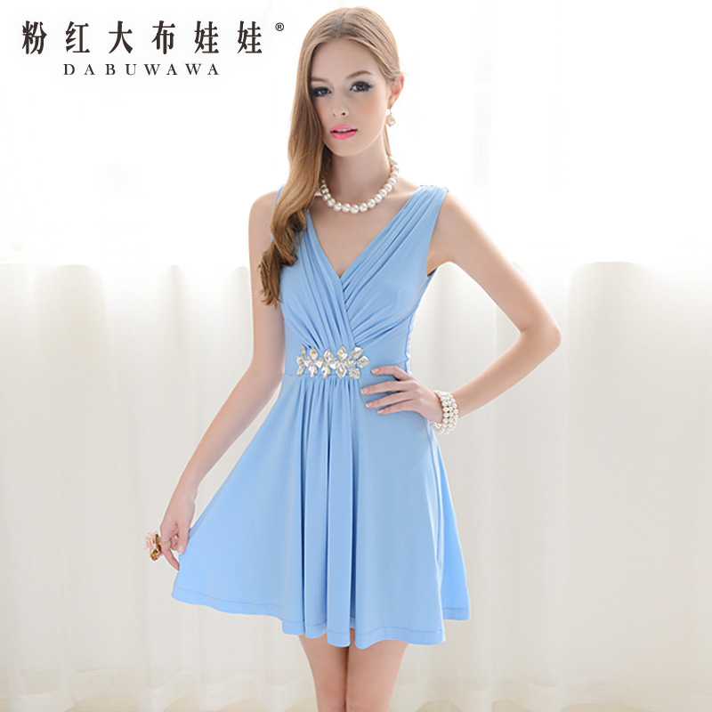 Poly cast stones with a pink doll June 2013 summer temperament sleeveless dresses fold-tmall.com CAT
