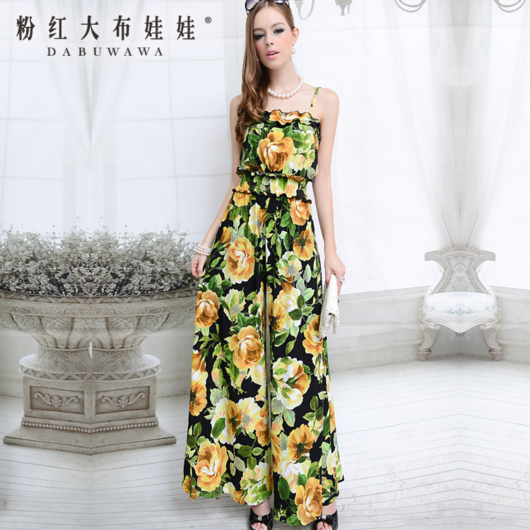 Pink doll flower pants trousers-tmall.com wrapped silky suspenders Bohemian Siamese cat