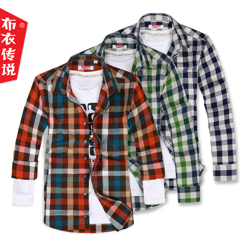 Folk tales of pure cotton long sleeve Plaid long sleeve casual shirt Plaid Shirt men's jackets in the spring-tmall.com CAT