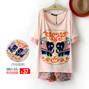 Japanese forest floral Joker relaxed casual cotton short sleeve women t shirt dress-summer 2013 new Taobao