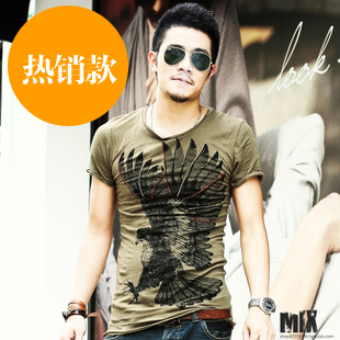 2013 summer new Eagle embroidery printing retro-Zou Chao slim men short sleeve t shirt T714-Taobao