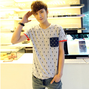 Summer dress new Korea men's CONTRAST COLOR slim Korean Japanese tide men's short-sleeve t-shirt shirt men-t-leisure-the company
