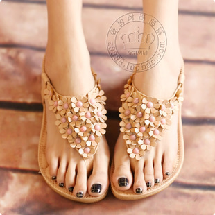 Bohemian flats new beaded thong sandal toe shoes summer flowers Korean flat-the company