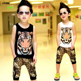 Korea kids boys summer 2013 new Leopard tide Korean baby clothes, children's clothing suits T1308-Taobao